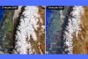 Imágenes captadas en julio de 2020 (izq.) y julio de 2021 (der.) muestran la gravedad del retroceso de la capa de nieve en la cordillera de los Andes.